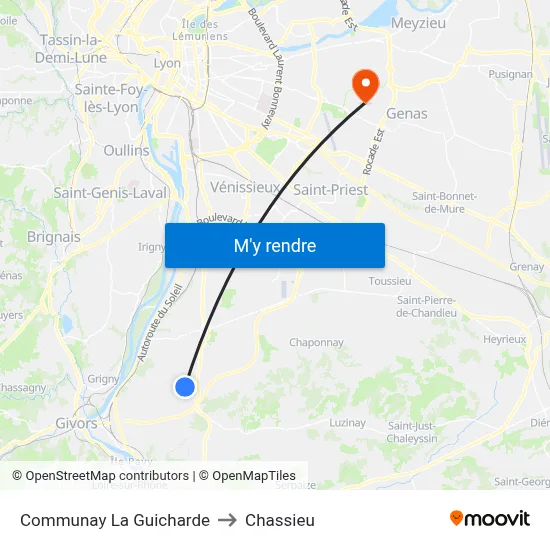 Communay La Guicharde to Chassieu map