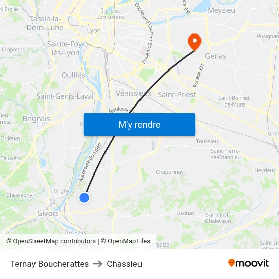 Ternay Boucherattes to Chassieu map