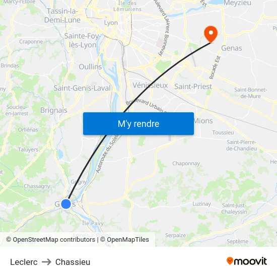 Leclerc to Chassieu map