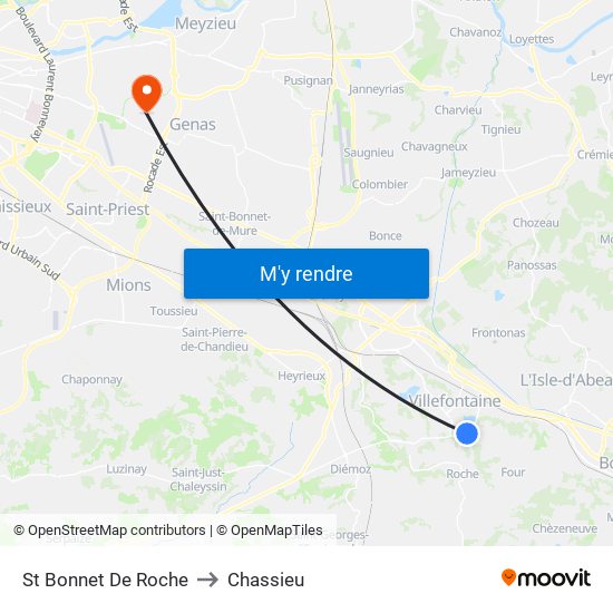 St Bonnet De Roche to Chassieu map