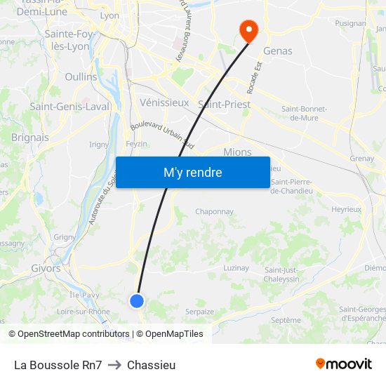 La Boussole Rn7 to Chassieu map