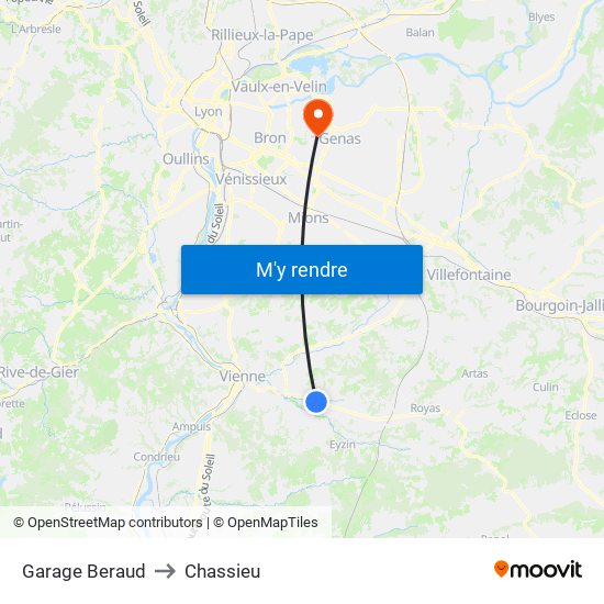 Garage Beraud to Chassieu map