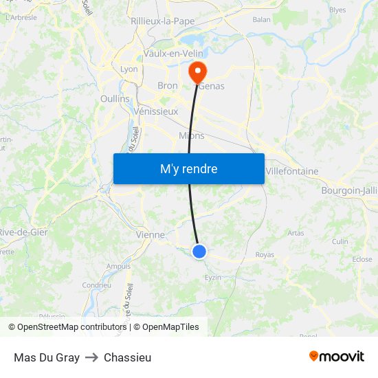 Mas Du Gray to Chassieu map