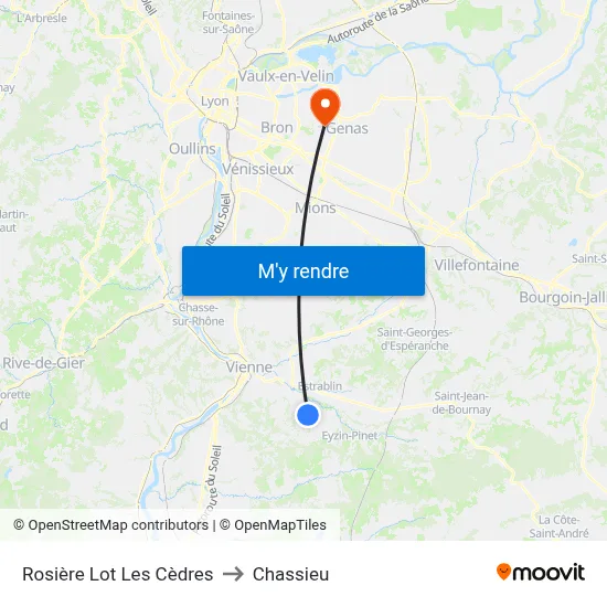 Rosière Lot Les Cèdres to Chassieu map