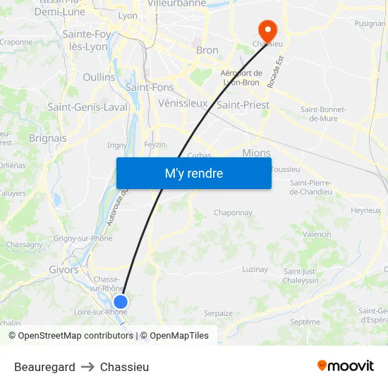 Beauregard to Chassieu map