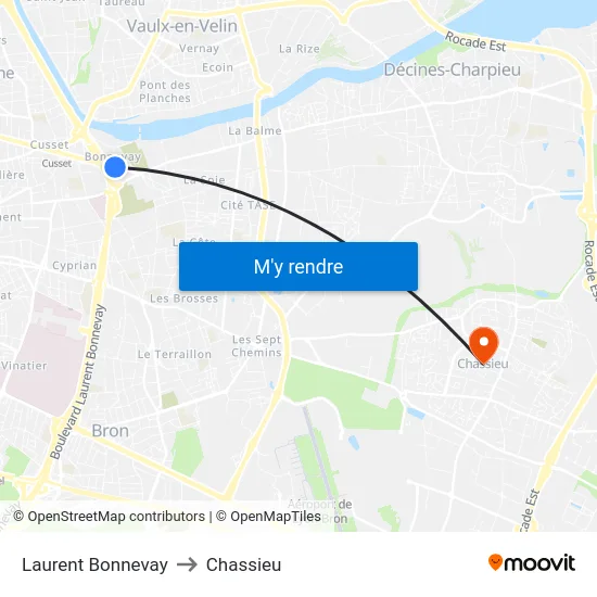 Laurent Bonnevay to Chassieu map