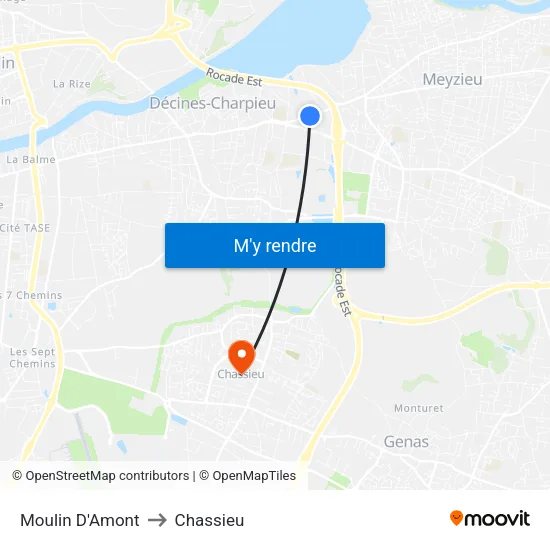 Moulin D'Amont to Chassieu map