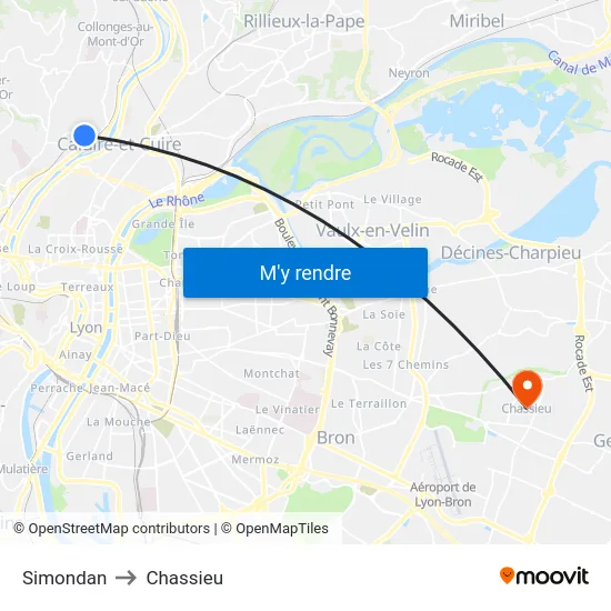 Simondan to Chassieu map