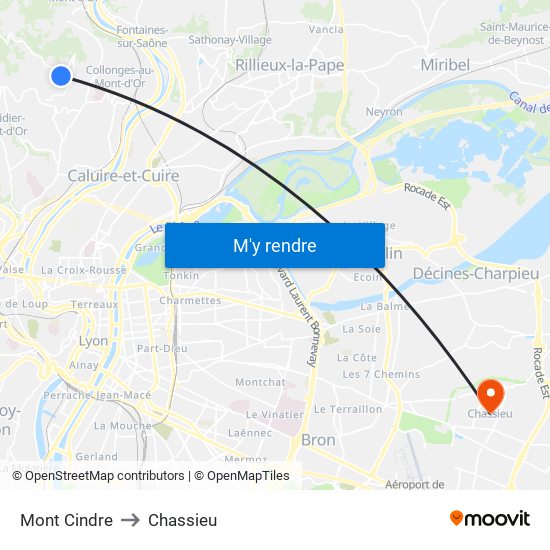 Mont Cindre to Chassieu map