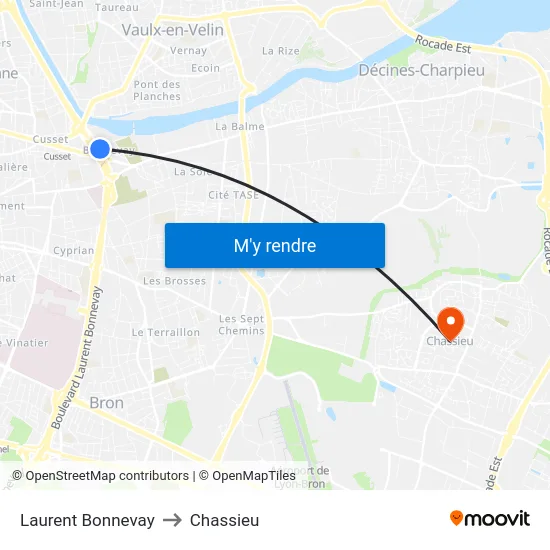 Laurent Bonnevay to Chassieu map