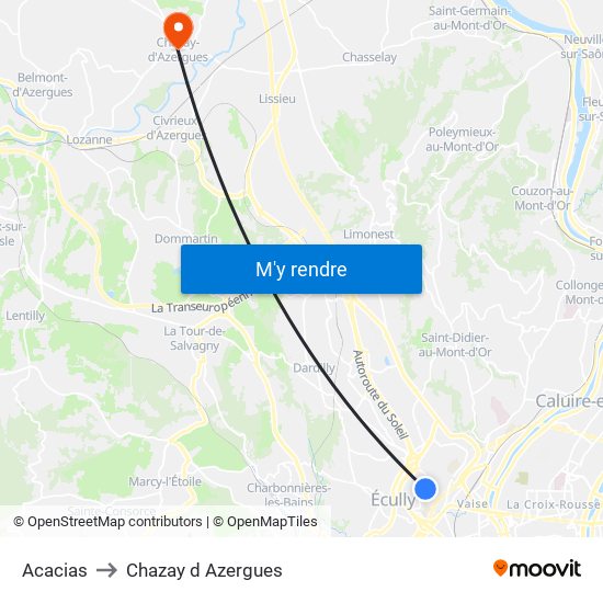 Acacias to Chazay d Azergues map