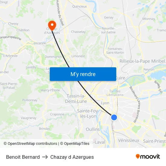 Benoit Bernard to Chazay d Azergues map