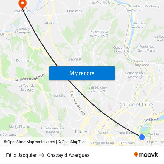 Félix Jacquier to Chazay d Azergues map