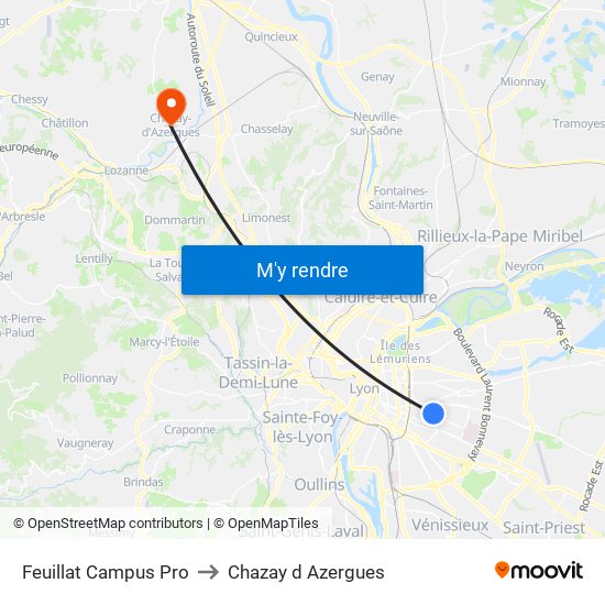 Feuillat Campus Pro to Chazay d Azergues map