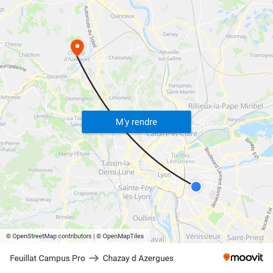 Feuillat Campus Pro to Chazay d Azergues map