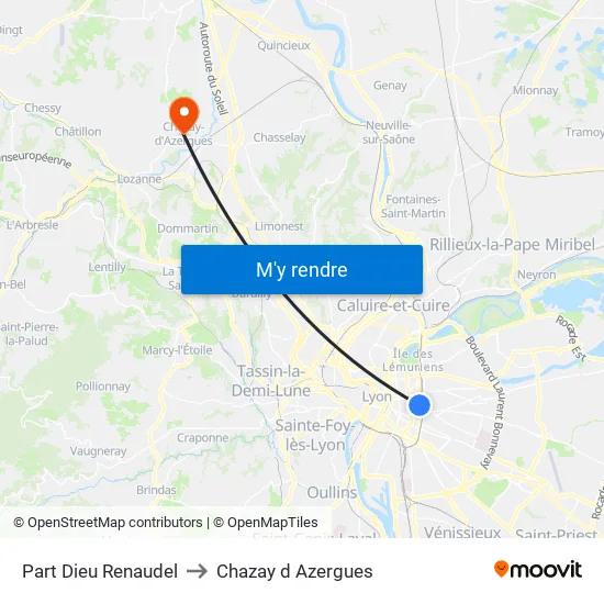 Part-Dieu Renaudel to Chazay d Azergues map