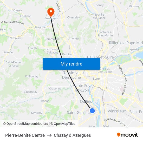 Pierre-Bénite Centre to Chazay d Azergues map