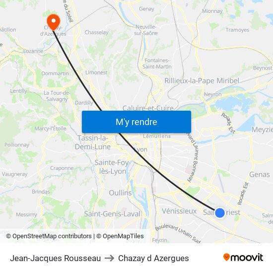 Jean-Jacques Rousseau to Chazay d Azergues map