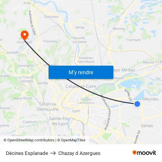 Décines Esplanade to Chazay d Azergues map