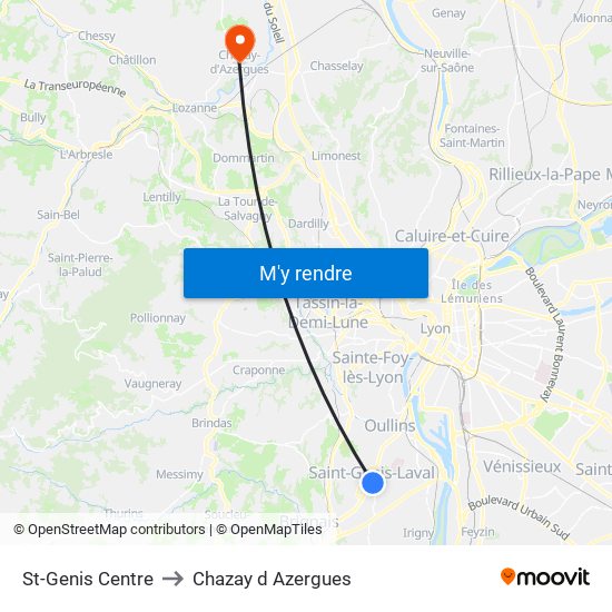 St-Genis Centre to Chazay d Azergues map