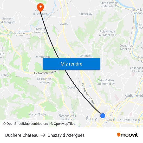 Duchère Château to Chazay d Azergues map