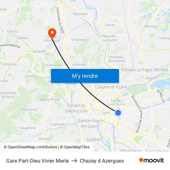 Gare Part-Dieu Vivier Merle to Chazay d Azergues map