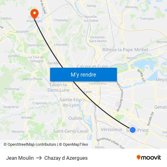Jean Moulin to Chazay d Azergues map