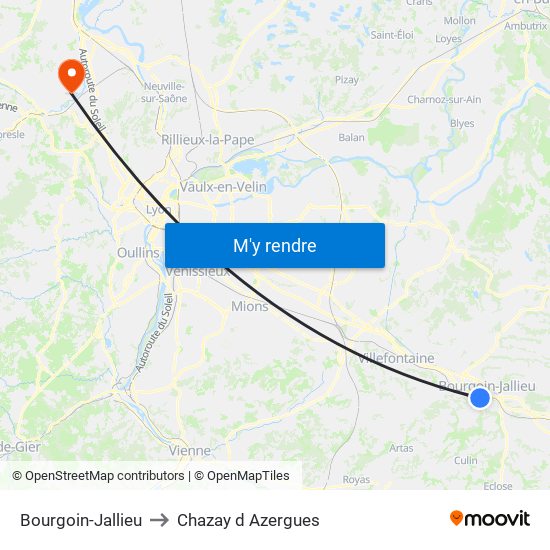 Bourgoin-Jallieu to Chazay d Azergues map