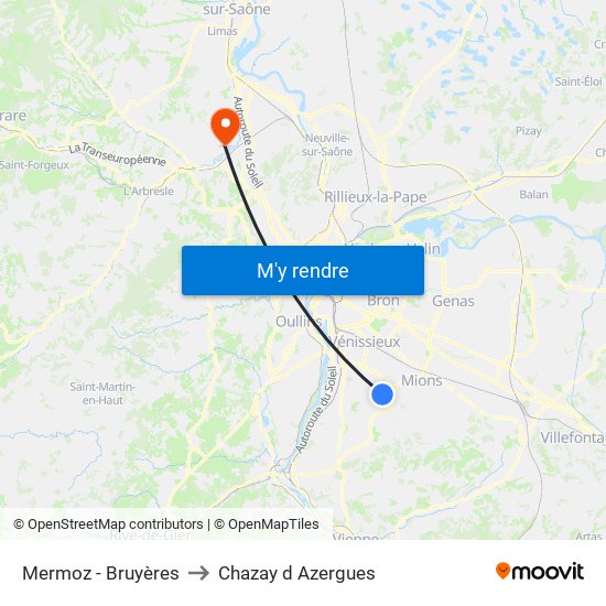 Mermoz - Bruyères to Chazay d Azergues map