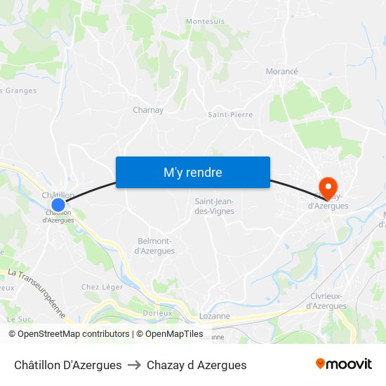 Châtillon D'Azergues to Chazay d Azergues map