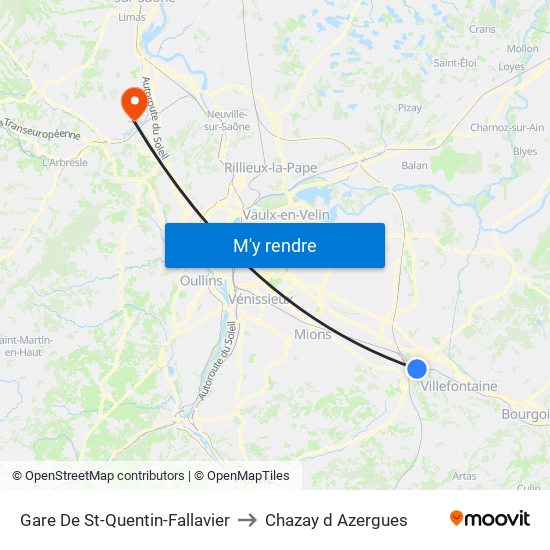 Gare De St-Quentin-Fallavier to Chazay d Azergues map