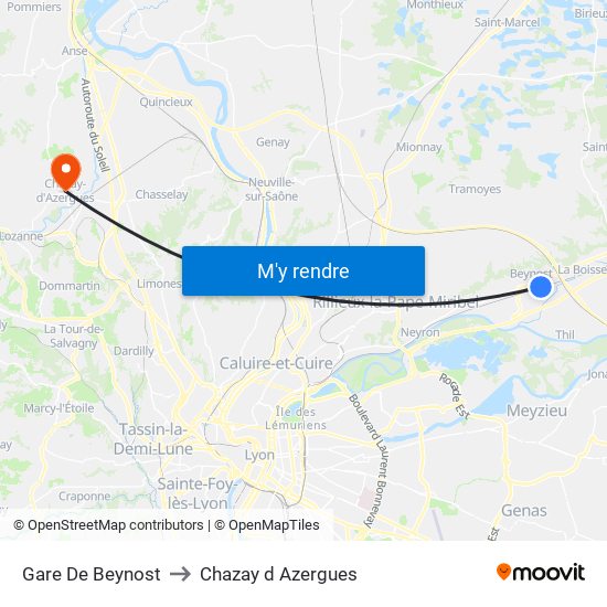 Gare De Beynost to Chazay d Azergues map