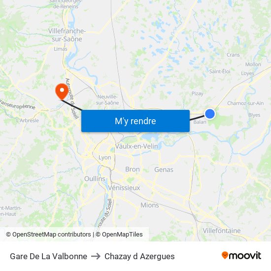 Gare De La Valbonne to Chazay d Azergues map