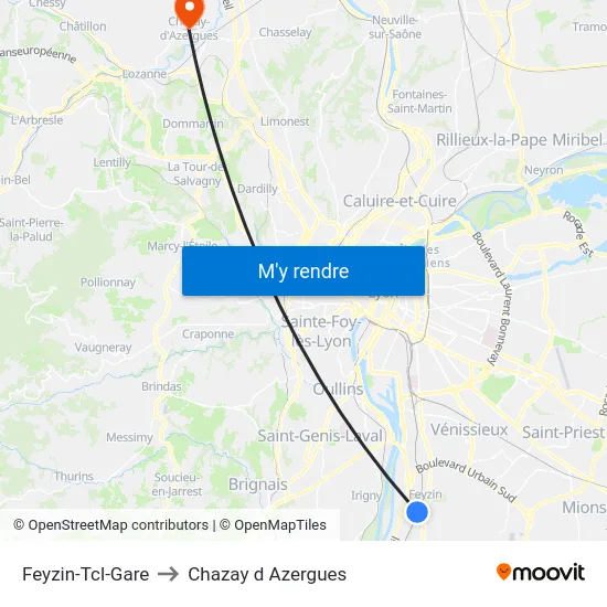 Feyzin-Tcl-Gare to Chazay d Azergues map