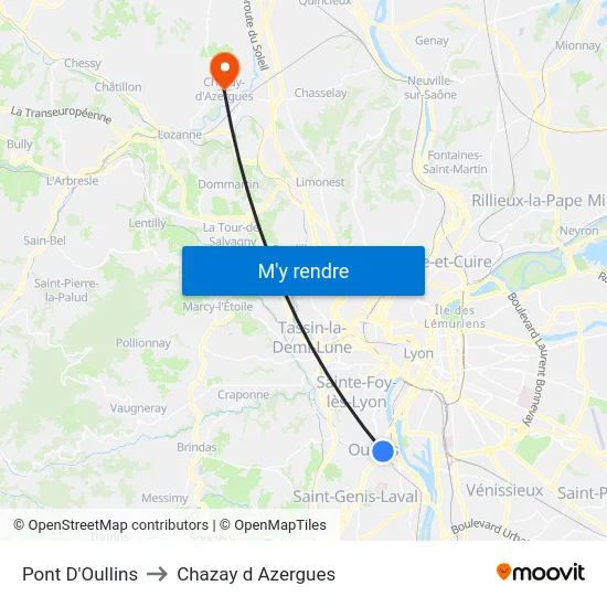 Pont D'Oullins to Chazay d Azergues map