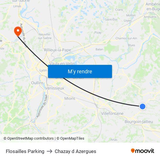 Flosailles Parking to Chazay d Azergues map