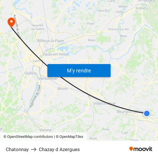 Chatonnay to Chazay d Azergues map