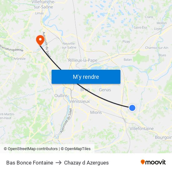 Bas Bonce Fontaine to Chazay d Azergues map