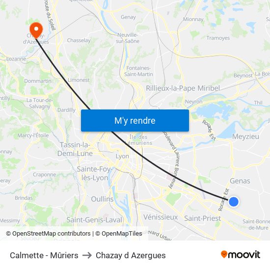 Calmette - Mûriers to Chazay d Azergues map