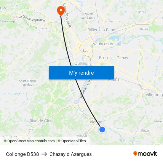 Collonge D538 to Chazay d Azergues map