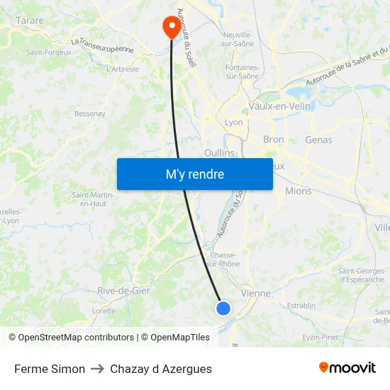 Ferme Simon to Chazay d Azergues map