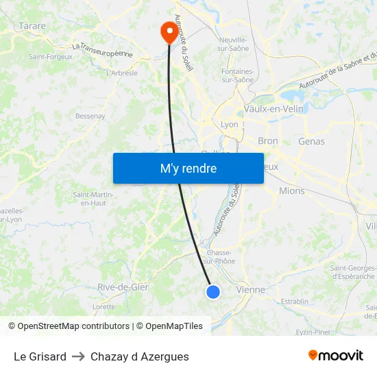 Le Grisard to Chazay d Azergues map