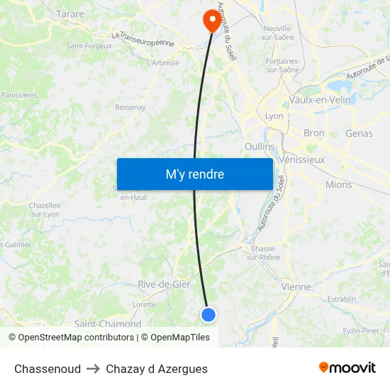 Chassenoud to Chazay d Azergues map