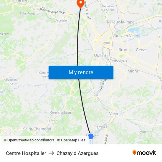 Centre Hospitalier to Chazay d Azergues map
