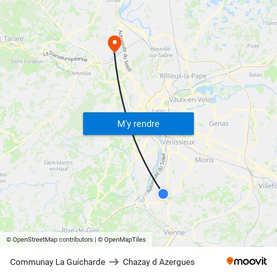 Communay La Guicharde to Chazay d Azergues map