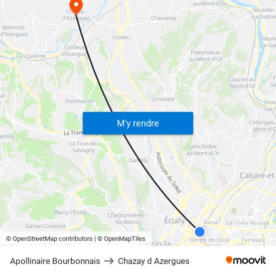 Apollinaire Bourbonnais to Chazay d Azergues map