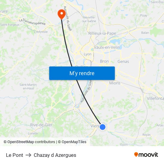 Le Pont to Chazay d Azergues map