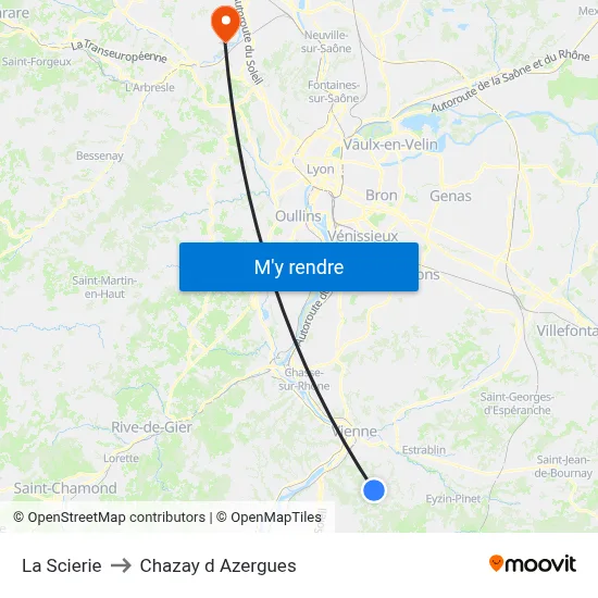La Scierie to Chazay d Azergues map