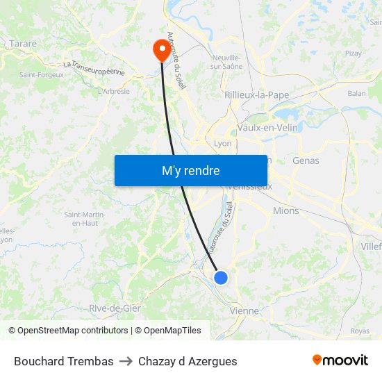 Bouchard Trembas to Chazay d Azergues map