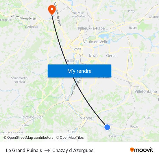Le Grand Ruinais to Chazay d Azergues map